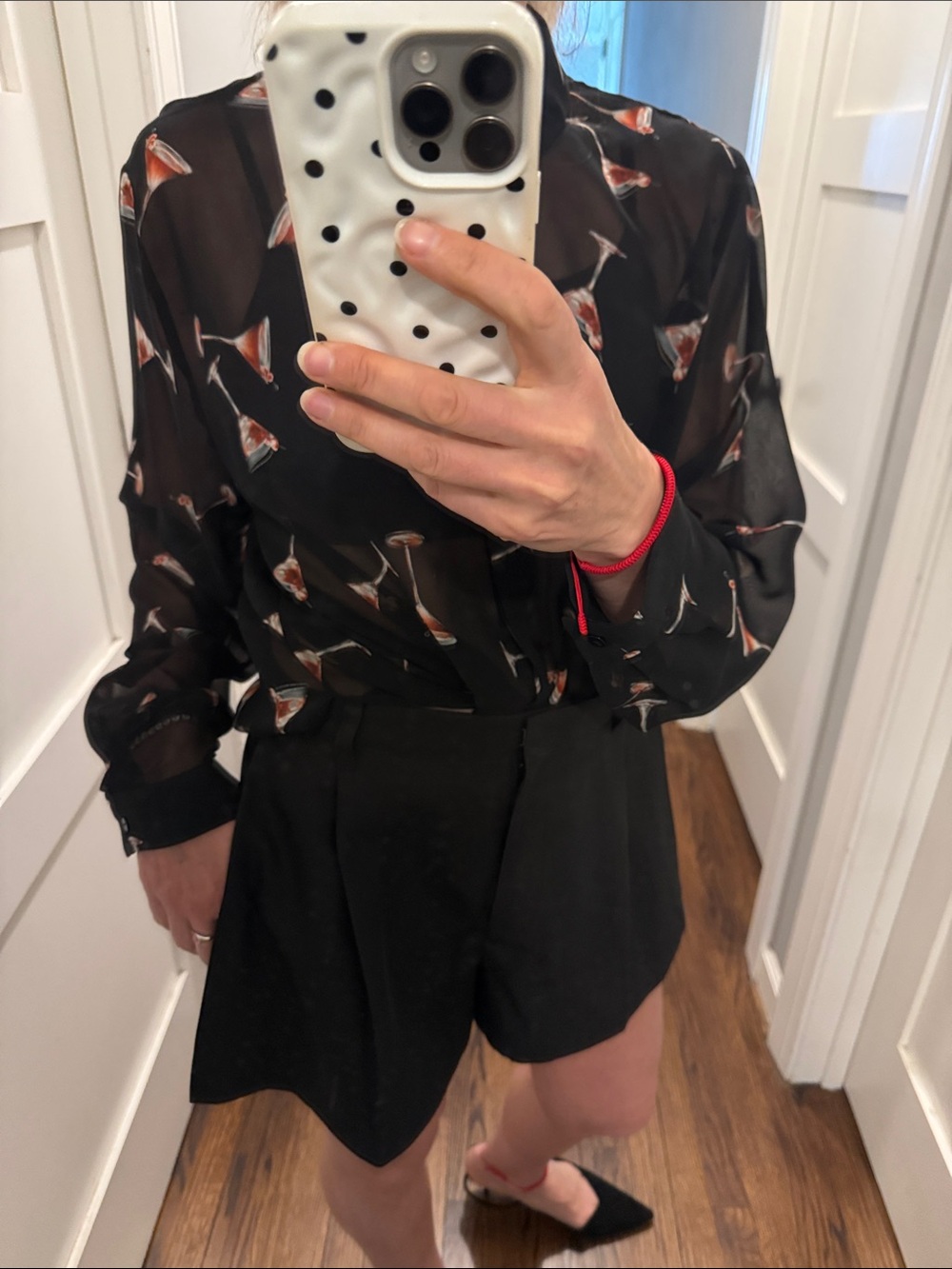 Zara Black Cocktail Glass Print Button-Up Blouse